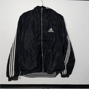 Vintage ADIDAS Men’s Reversible Hooded Jacket L - Black /Gray Logo Nylon Y2k